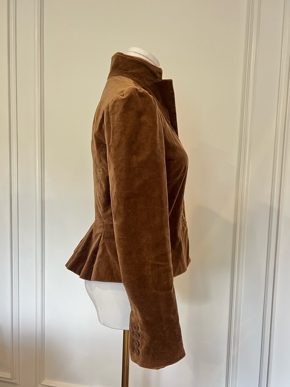 Brown Velvet Fitted Peplum‎ Blazer Dark Academia Victoriana Old Money GAP Sz 2 - Picture 6 of 12